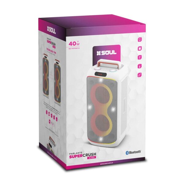 Parlante Soul BLANCO - SUPER CRASH - XL1400  - 40W  6,5''X2 Luz Led / Btt / Usb / Msd / Radio --