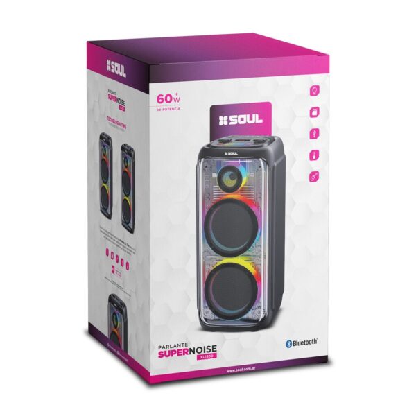 Parlante Soul - SUPER NOISE - XL1300  - 60W  8''X2 Luz Led / Btt / Usb / Msd / Radio ---