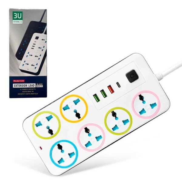 Zapatilla 6 tomas + PD + USBX3 C/ Interruptor 3Mts